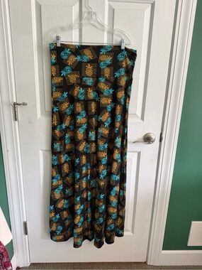 Black Pineapple Print Maxi Skirt - Teal & Mustard